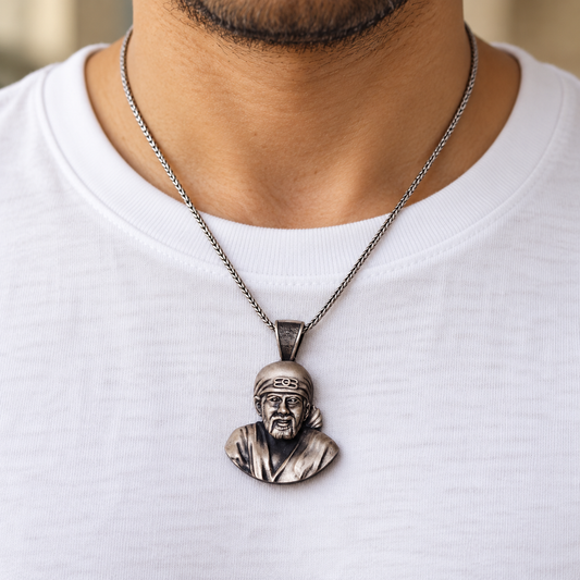 925 Silver Sai Baba Face Round Pendant – 8 g & 12 g (Faith & Patience)