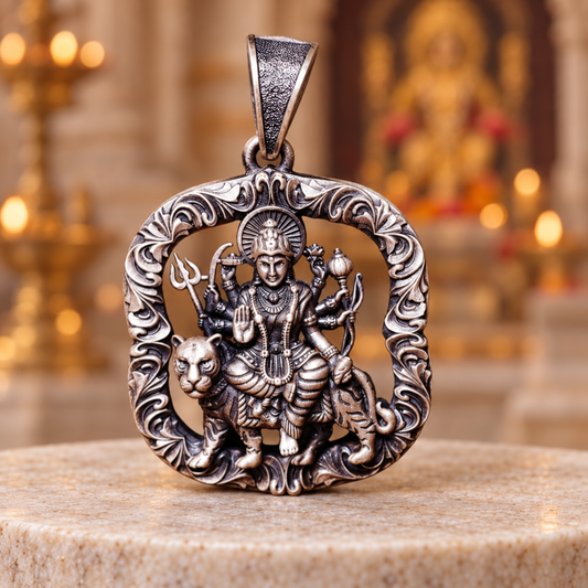 925 Silver Ambe Maa Framed Pendant – 14 g (Protection & Shakti)