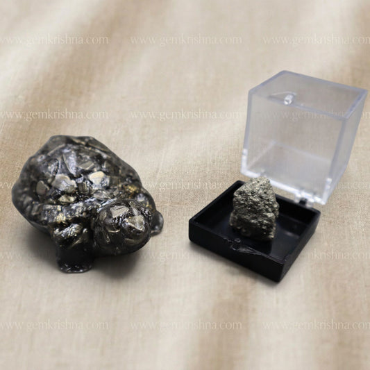 Pyrite Tortoise (Kacchua) with Free Pyrite Rough (Prosperity and Protection)