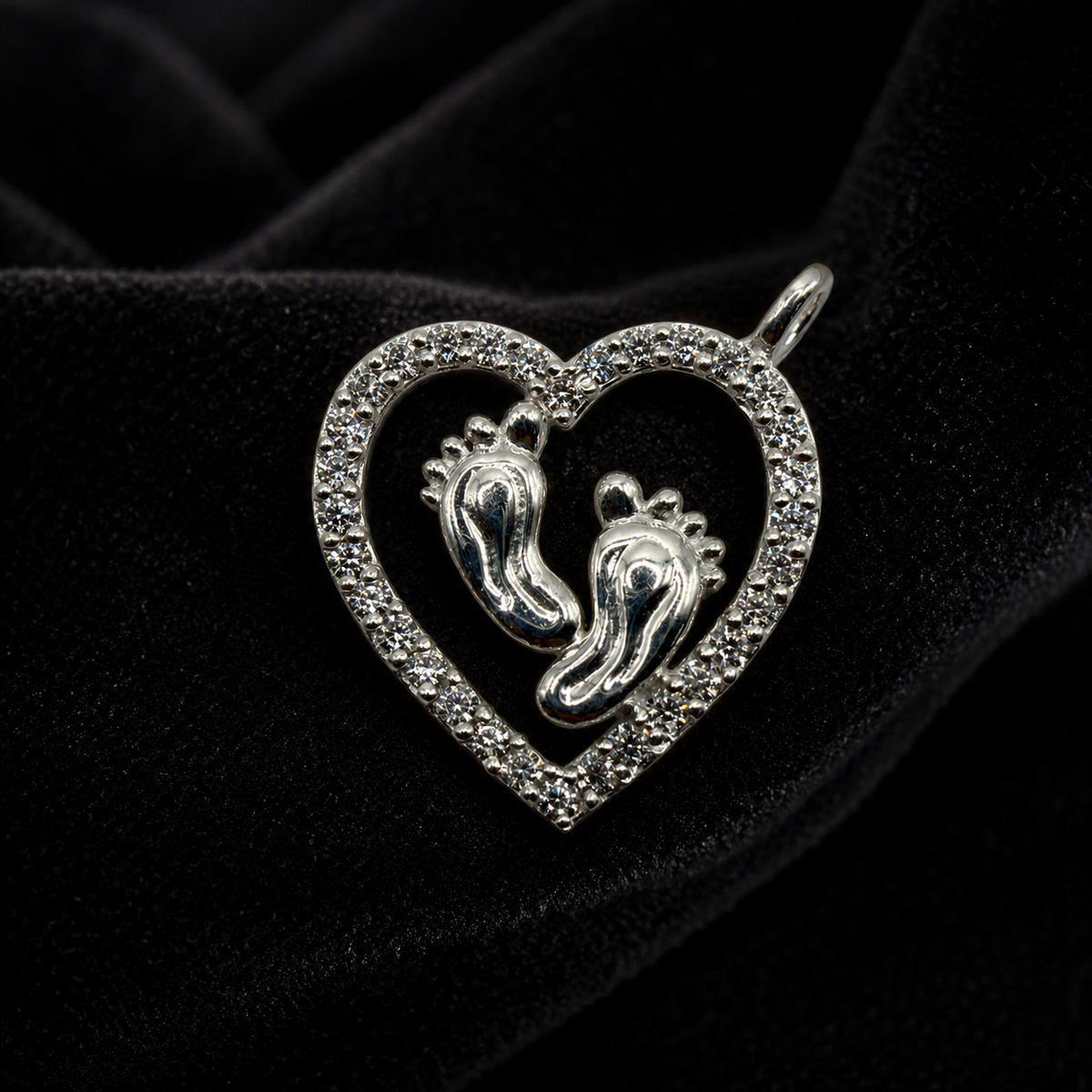 Baby Feet Heart Pendant with Moissanite in 925 Silver – 0.32 Carat | Gemkrishna
