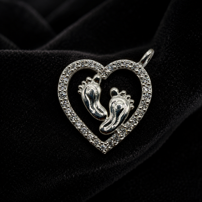 Baby Feet Heart Pendant with Moissanite in 925 Silver – 0.32 Carat | Gemkrishna