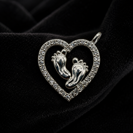 Baby Feet Heart Pendant with Moissanite in 925 Silver – 0.32 Carat | Gemkrishna