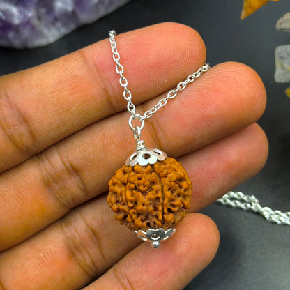 7 Mukhi Nepali Rudraksha with German Silver Capping and 4 Gram (15 Inch) Chain | Gemkrishna