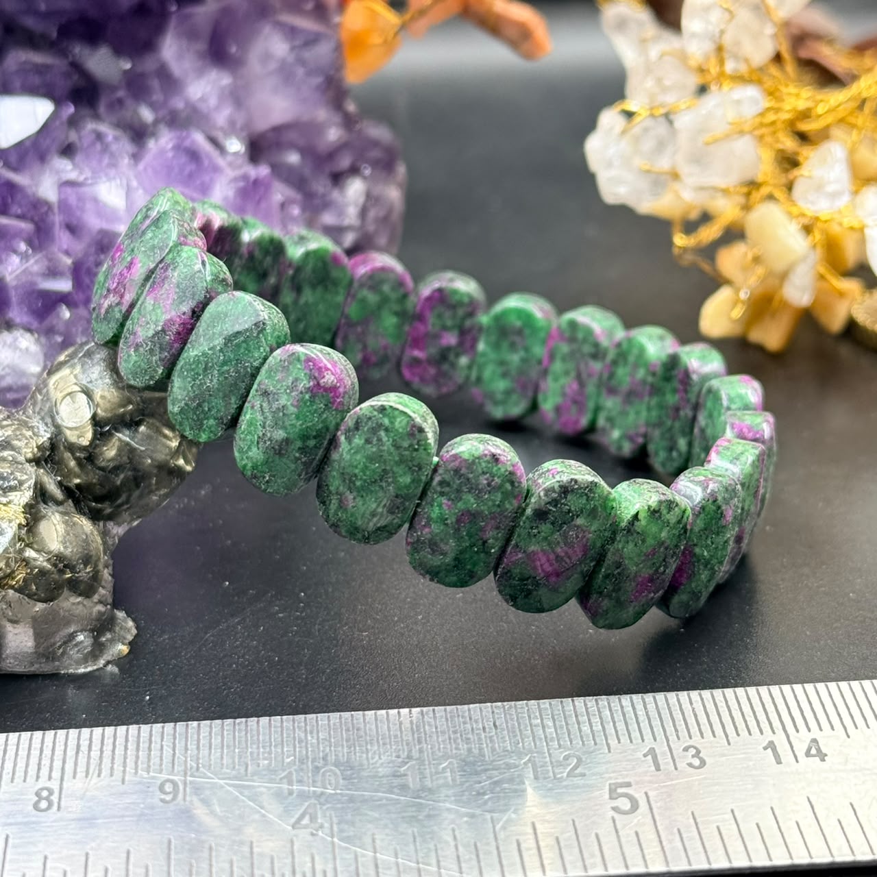 Ruby Zoisite Flat Oval Bead Bracelet (Vitality & Balance)