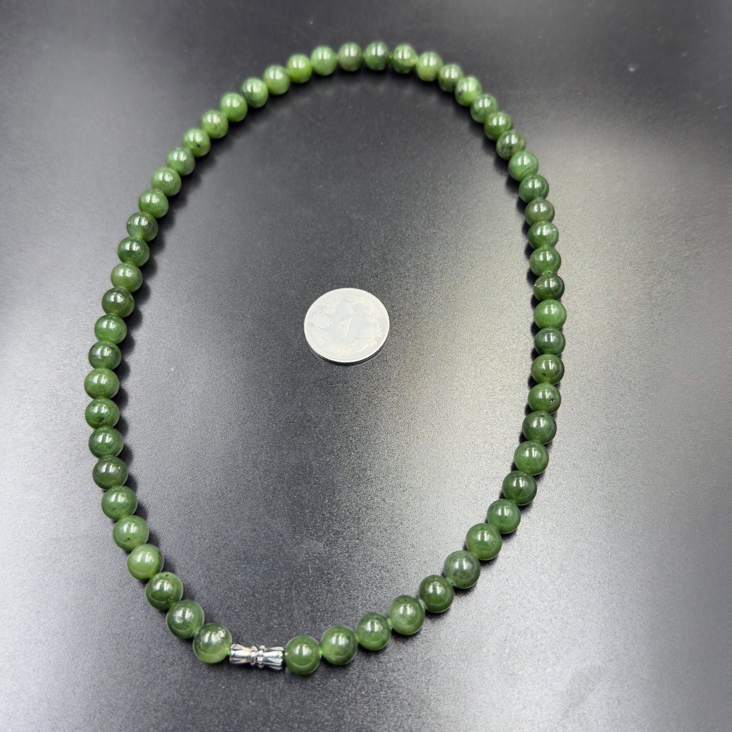Certified Natural Nephrite Necklace 42.20g 7.50-8mm x 60 beads - 56cm Length - Full Green Grade AAA Untreated Nephrite Jade Jewelry