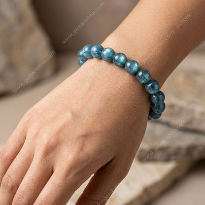 Natural Green Kyanite AAA Star Quality bracelet on a wrist, showcasing its vibrant green hues.