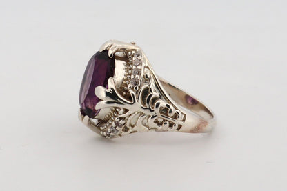 Amethyst Silver Ring Faceted Oval Cut (Sterling Silver) 12.62 gm