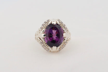 Amethyst Silver Ring Faceted Oval Cut (Sterling Silver) 12.62 gm