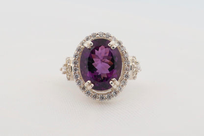Amethyst Silver Ring Faceted Oval Cut (Sterling Silver) 9.87 gm