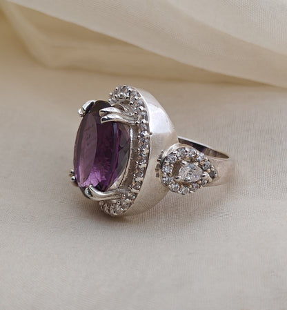 Amethyst Silver Ring Faceted Oval Cut (Sterling Silver) 9.87 gm