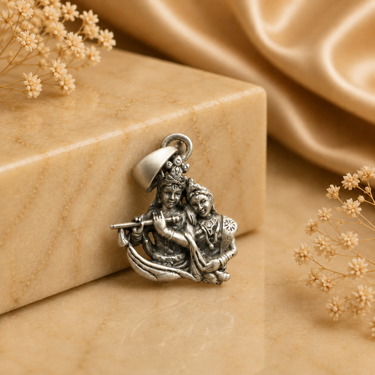 925 Silver Lord Krishna And Radha Pendant