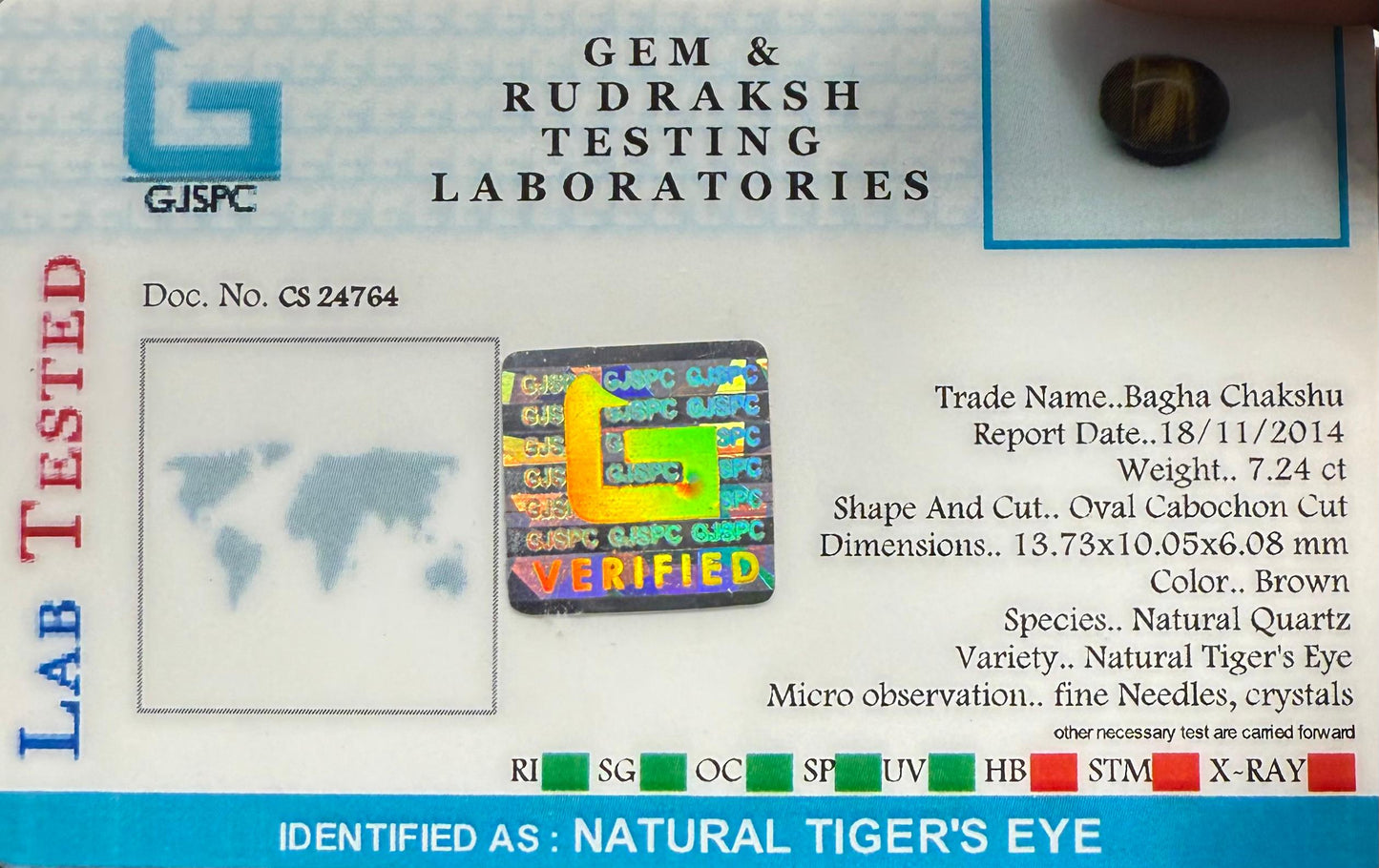 Natural Tiger's Eye Gemstone  Oval Cabochon  CS24764  7.24 ct