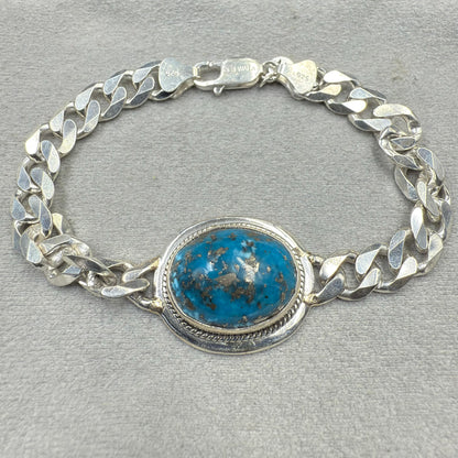 Natural Turquoise Sterling Silver Bracelet  Oval cabochon Cut
