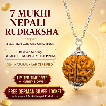 7 Mukhi Nepali Rudraksha with German Silver Capping and 4 Gram (15 Inch) Chain | Gemkrishna