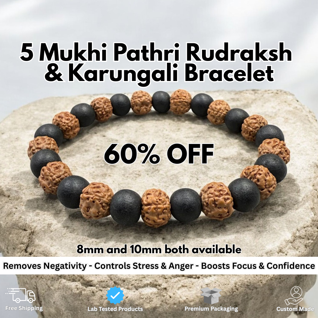 5 Mukhi Rudraksh + Karungali Bracelet