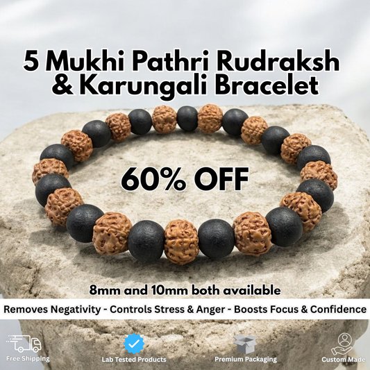 5 Mukhi Rudraksh + Karungali Bracelet
