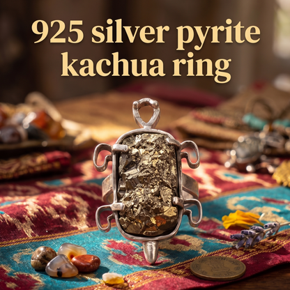 925 Sterling Silver Pyrite Kachua Ring – Natural Raw Pyrite Tortoise Ring