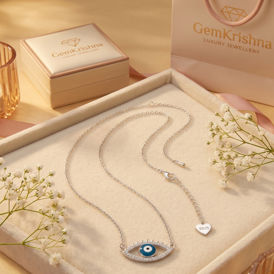 925 Sterling Silver Eyelash Nazar Evil Eye Necklace, 2.688 g, for Women