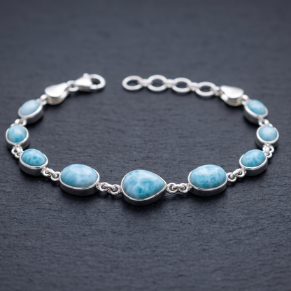 925 Silver Larimar Bracelet for Men & Women (Calmness & Communication)