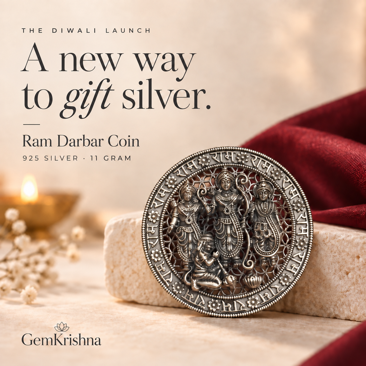 Pure 925 Silver Ram Darbar Coin (11 Gram) - Intricate Engraving by GemKrishna
