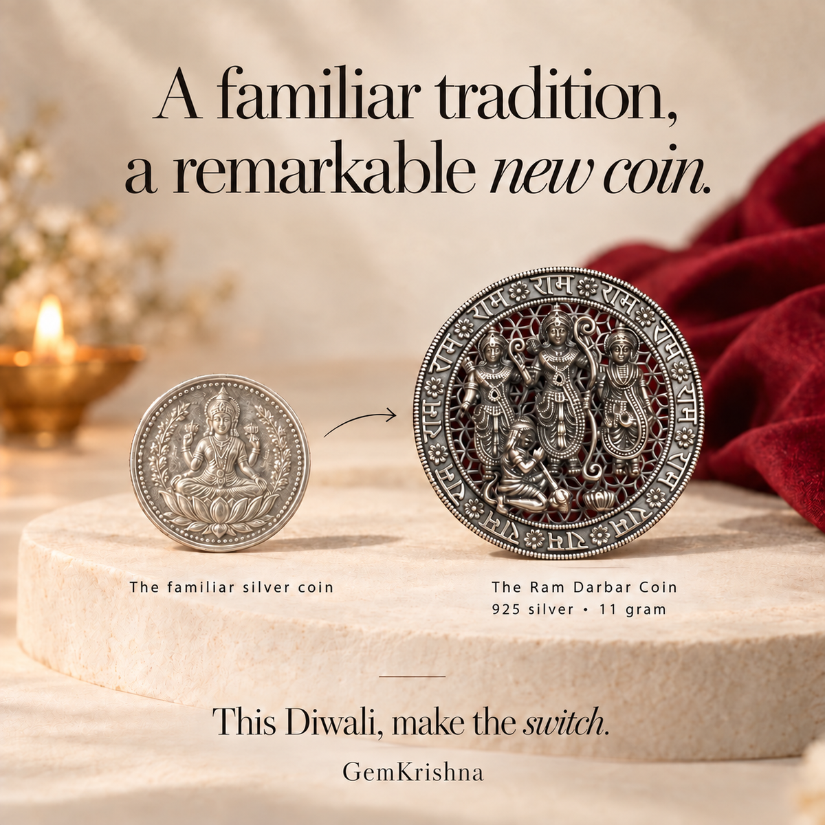 Pure 925 Silver Ram Darbar Coin (11 Gram) - Intricate Engraving by GemKrishna