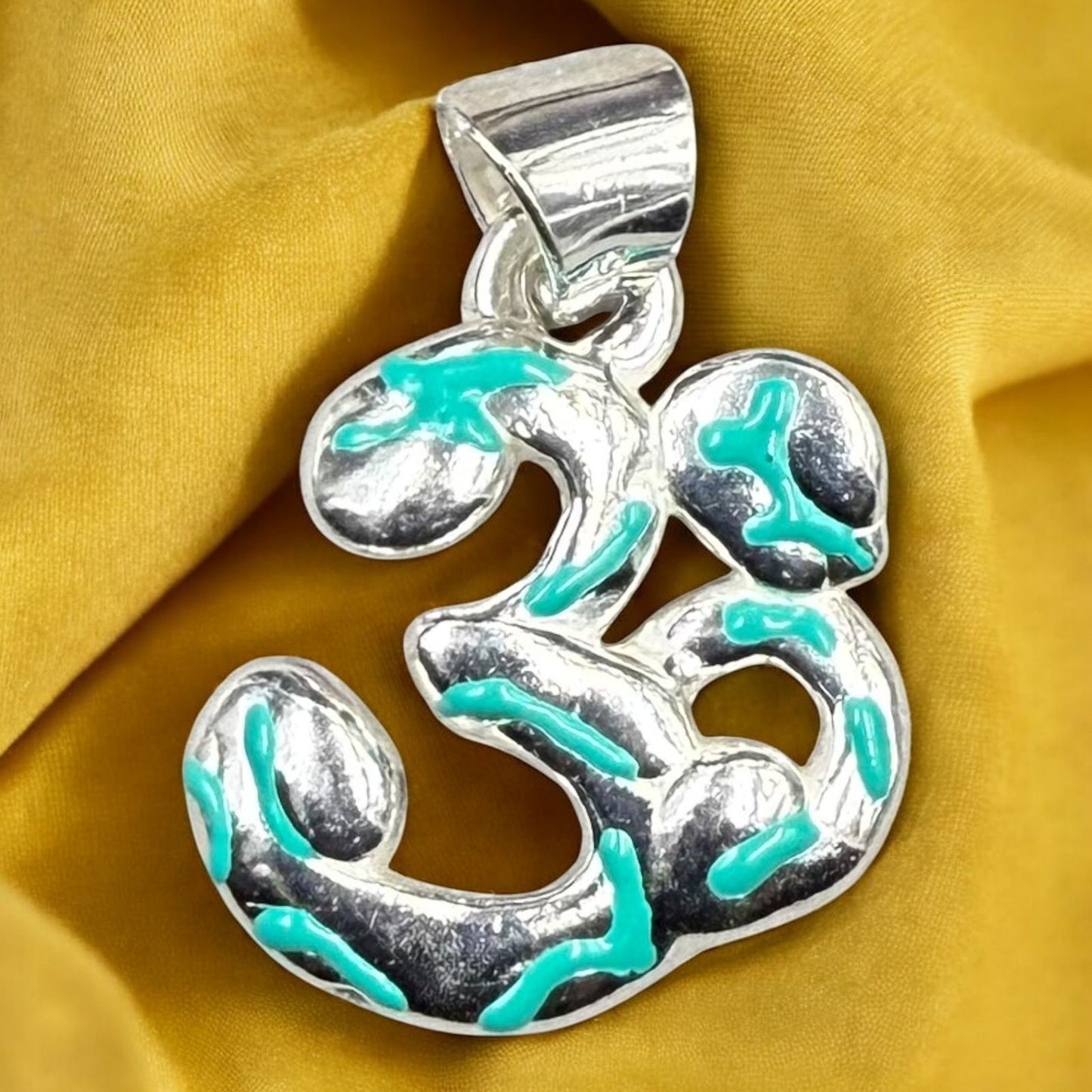 OM Sterling Silver Locket With Green Patterns