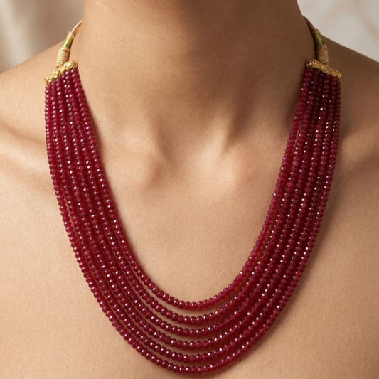 Red Onyx Mala Semi Precious Gemstone Beads Mala 6lines