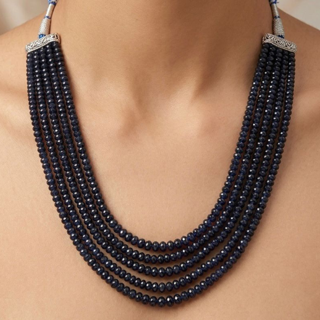 Blue Onyx Mala Semi Precious Gemstone Beads Mala 5 lines