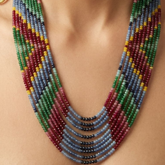 Multi Mala Semi Precious Gemstone Beads Mala 9 lines