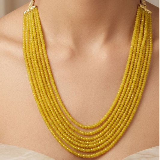 Yellow Onyx Mala Semi Precious Gemstone Beads Mala 7 lines
