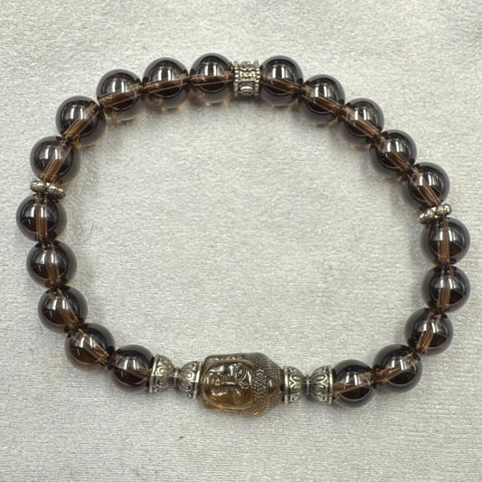 Natural Smoky Quartz Bracelet 8mm buddha charm