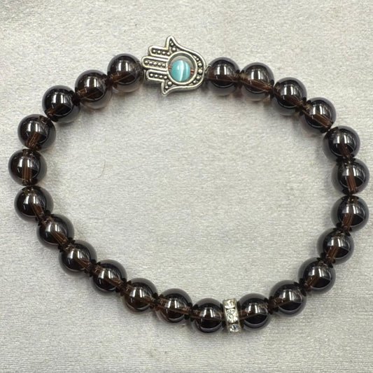 Natural Smoky Quartz Bracelet 8mm hamza charm