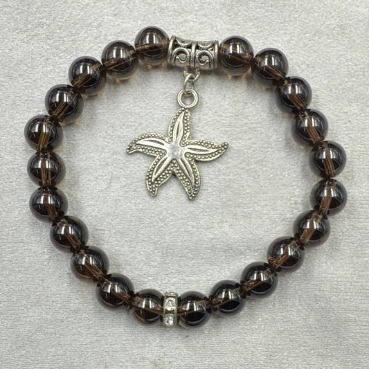 Natural Smoky Quartz Bracelet 8mm starfish Charm