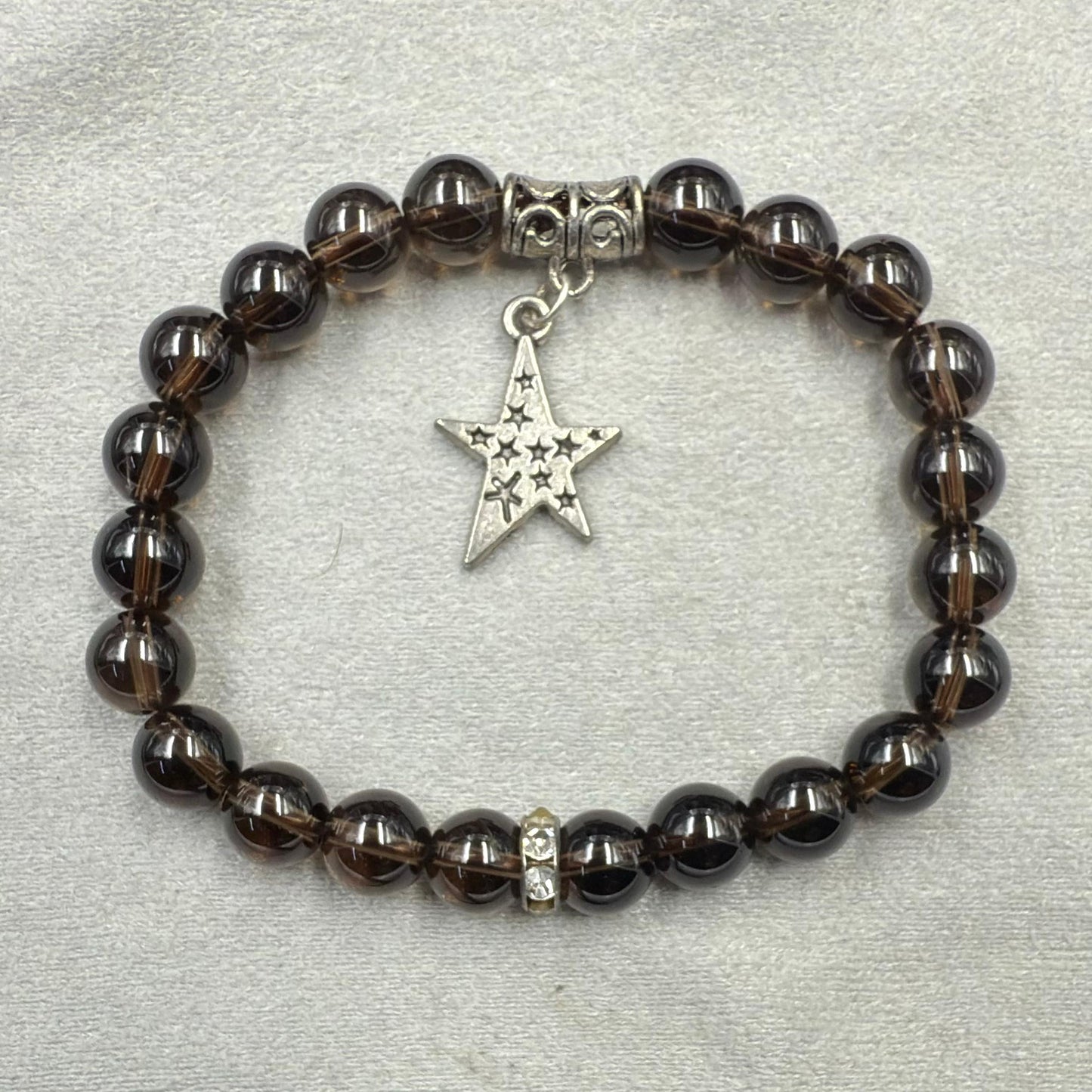 Natural Smoky Quartz Bracelet 8mm start charm