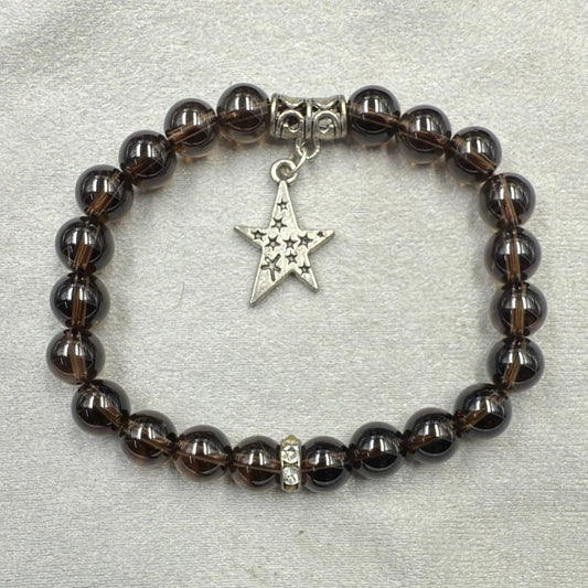Natural Smoky Quartz Bracelet 8mm start charm