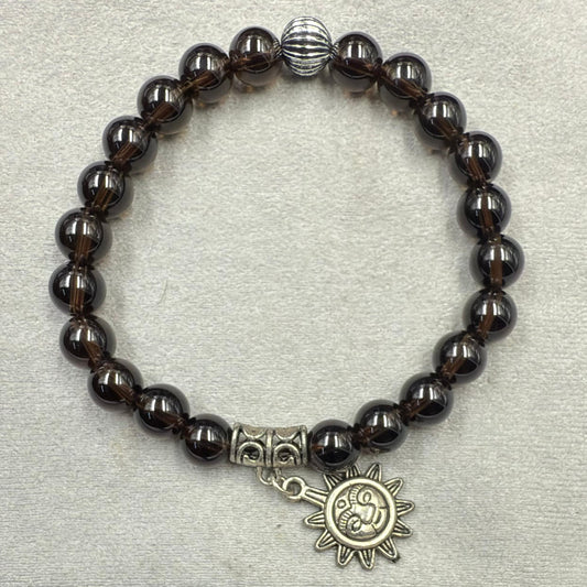 Natural Smoky Quartz Bracelet 8mm sun charm