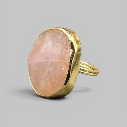 Natural Rose Quartz Rough Metal Ring | Love and Emotional Healing | Best Quality | 100% Natural