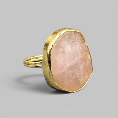 Natural Rose Quartz Rough Metal Ring | Love and Emotional Healing | Best Quality | 100% Natural