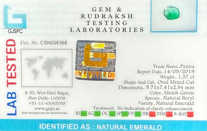 Natural Emerald Ring – Oval Cut  1.57 carat  CSN008368