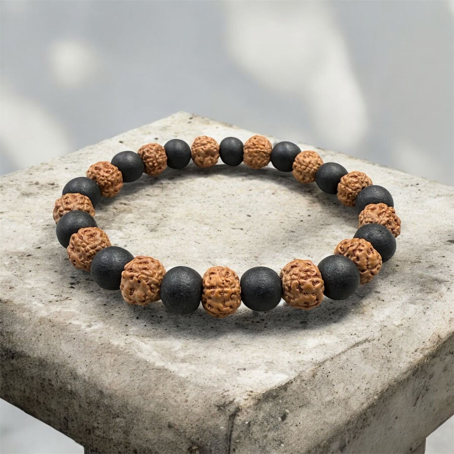 5 Mukhi Rudraksh + Karungali Bracelet