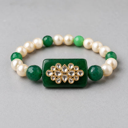 Green Kundan Rakhi with Centrepiece & Natural Gemstone Beads