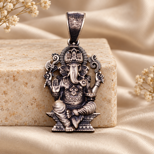 925 Silver Ganesh Ji Classic Pendant – 10 g (New Beginnings & Wisdom)