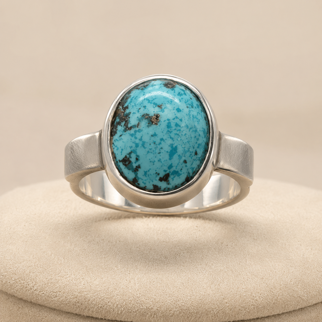 Oval Matrix Turquoise Bezel Ring (Protection & Communication) (11.98 Gram)