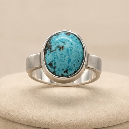 Oval Matrix Turquoise Bezel Ring (Protection & Communication) (11.98 Gram)