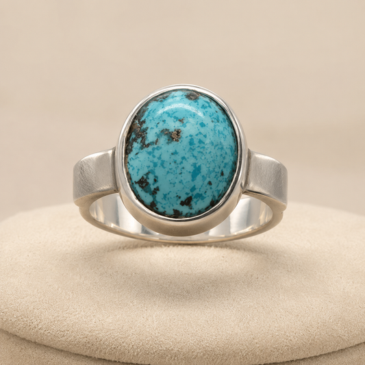 Oval Matrix Turquoise Bezel Ring (Protection & Communication) (11.98 Gram)