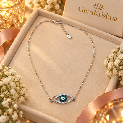925 Sterling Silver Evil Eye Necklace with Moissanite – Hallmarked Nazar Pendant (2.600 g)