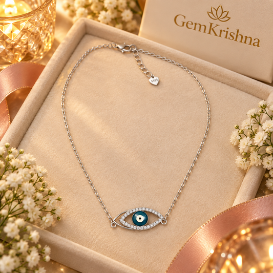 925 Sterling Silver Evil Eye Necklace with Moissanite – Hallmarked Nazar Pendant (2.600 g)