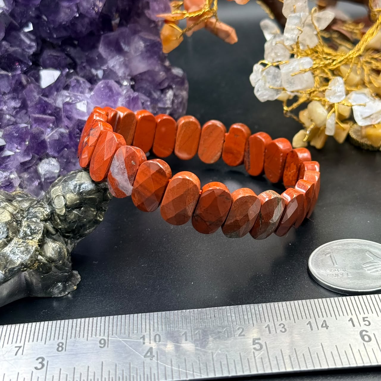 Red Jasper Oval Faceted Flat Bead Bracelet (Strength & Grounding)
