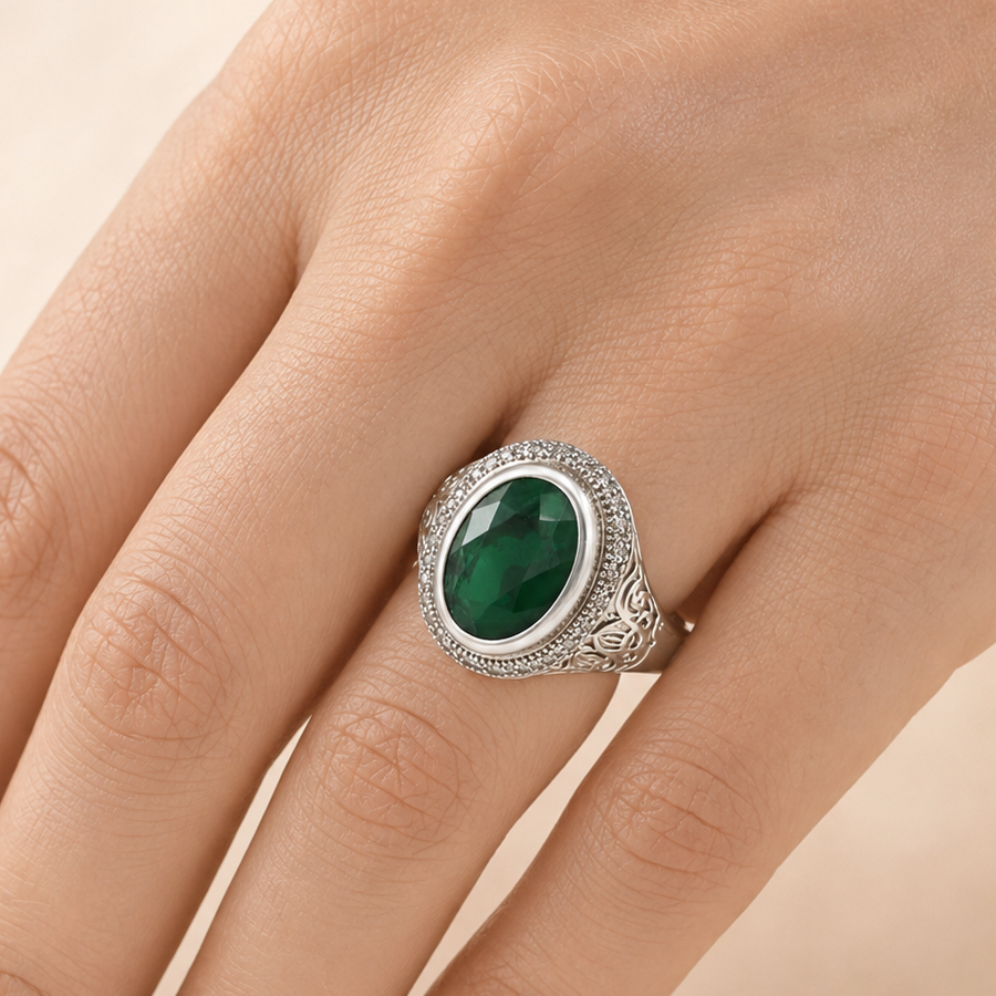 925 Silver Emerald Panna Ring
