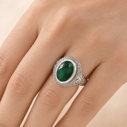 925 Silver Emerald Panna Ring